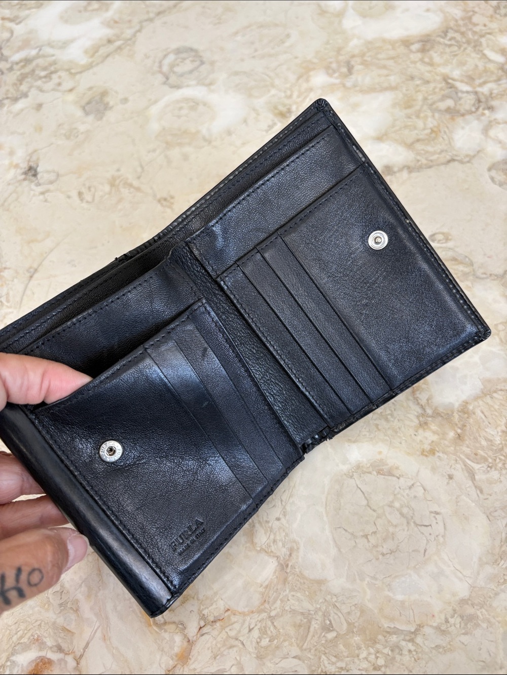 Furla Black Leather Bifold Wallet Silver Logo Made in Italy - Picture 10 of 15